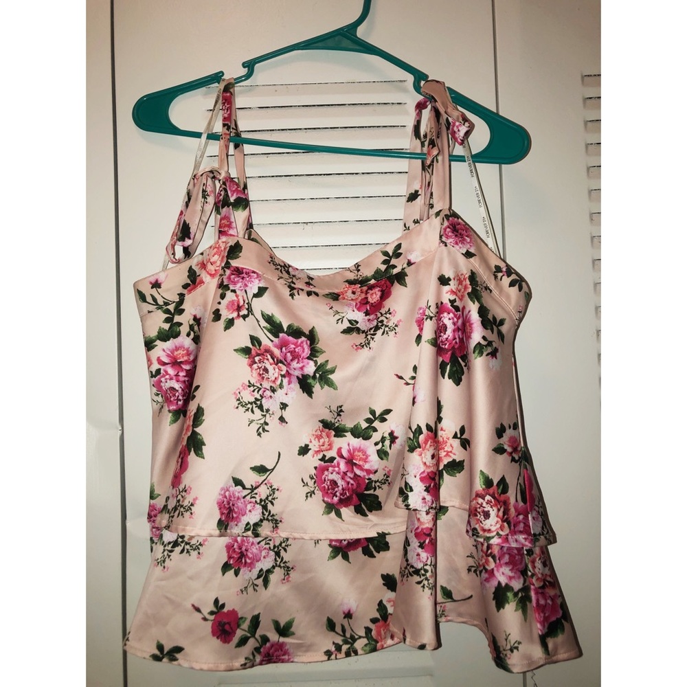 Satin Tie Strap Tiered Tank Top